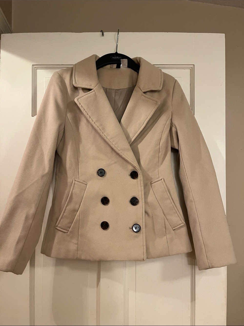 Divided by H&M Beige Double-Breasted Pea Coat